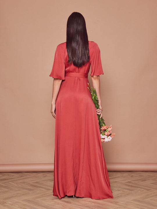 Margot Satin Wrap Dress - Rust - Maids to Measure