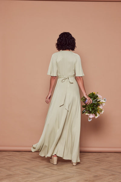 Margot Satin Wrap Dress - Sage Green - Maids to Measure