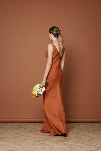 Pandy Satin Cowl Dress - Burnt Orange - Maids to Measure