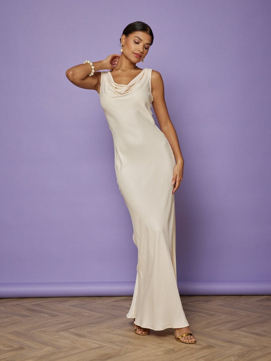Pandy Satin Cowl Bridesmaid Dress - Champagne Ivory - 10 / Champagne Ivory