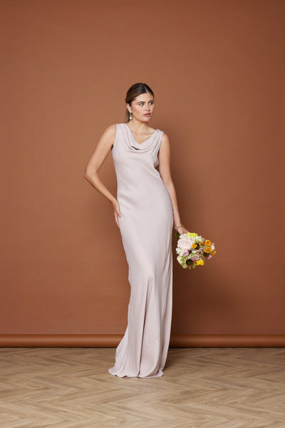 Pandy Satin Cowl Dress - Pale Pink NEW - Maids to Measure
