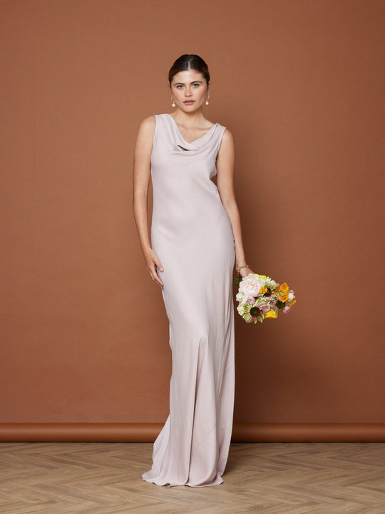 Pandy Satin Cowl Bridesmaid Dress - Pale Pink - 8 / Pale Pink