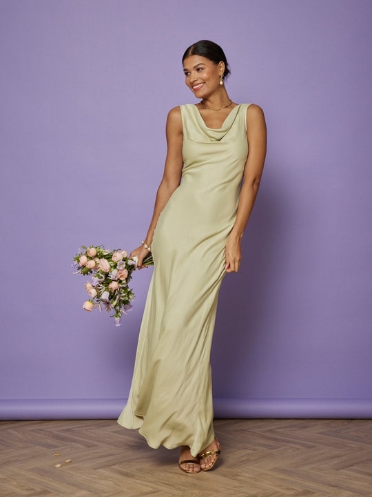 Pandy Satin Cowl Bridesmaid Dress - Sage Green - 6 / Sage Green