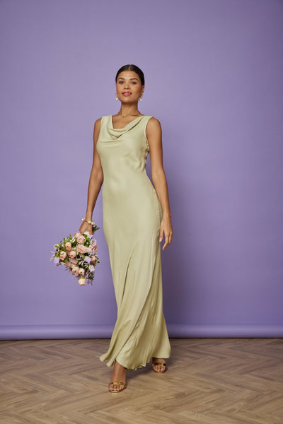 Pandy Satin Cowl Dress - Sage Green NEW - Maids to Measure