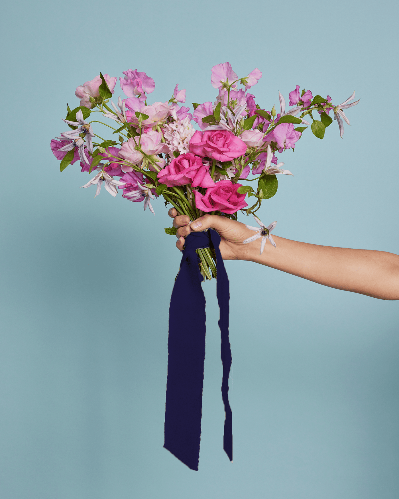 Satin Navy Blue Bouquet Ribbon - Gigi & Olive - Maids to Measure