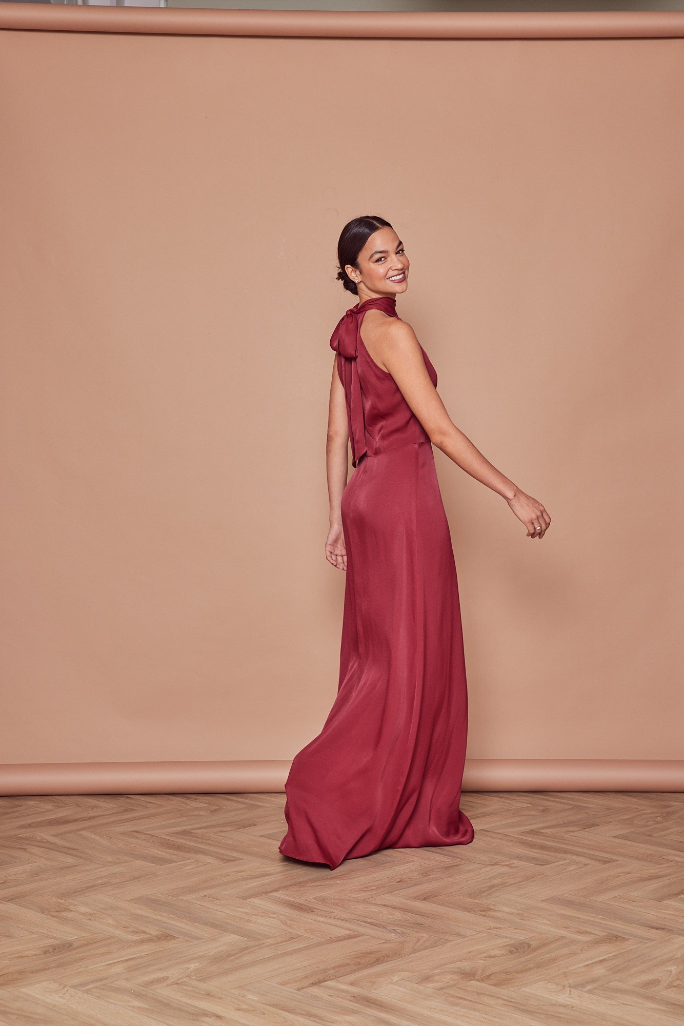 Tilly Satin High Neck Bridesmaid Dress - Burgundy, 12 / Burgundy Tilly Satin High Neck Bridesmaid Dress - Burgundy, 12 / Burgundy