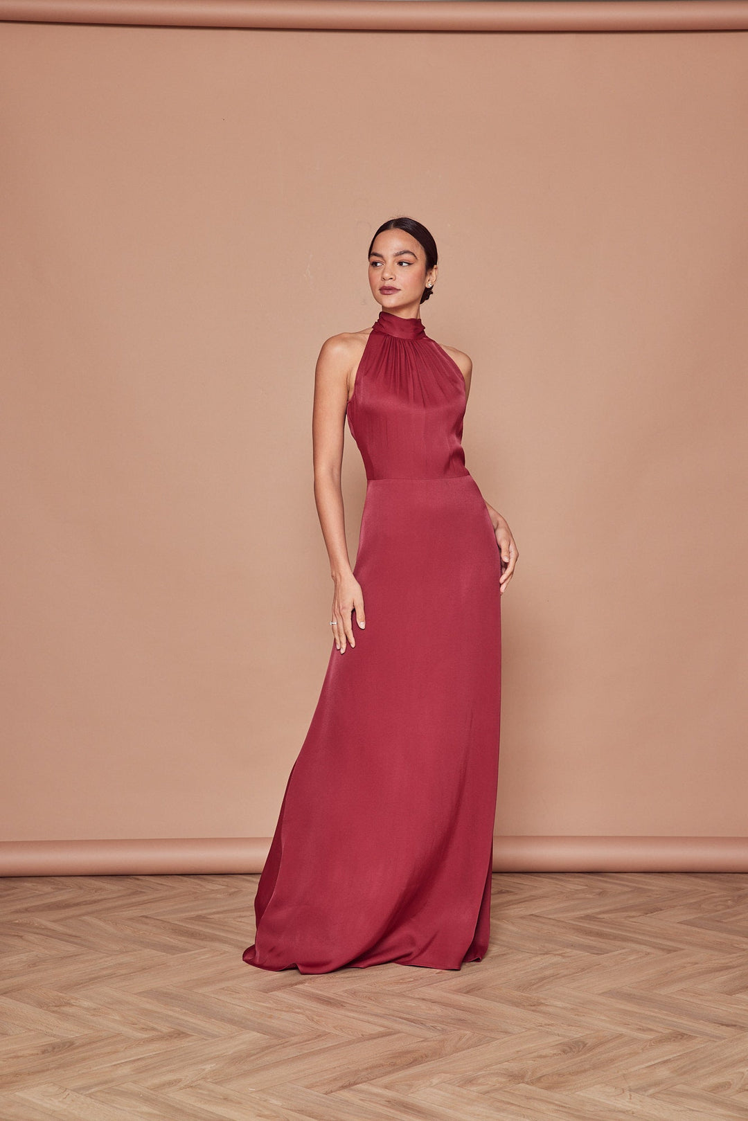 Tilly Satin High Neck Bridesmaid Dress - Burgundy, 6 / Burgundy Tilly Satin High Neck Bridesmaid Dress - Burgundy, 6 / Burgundy