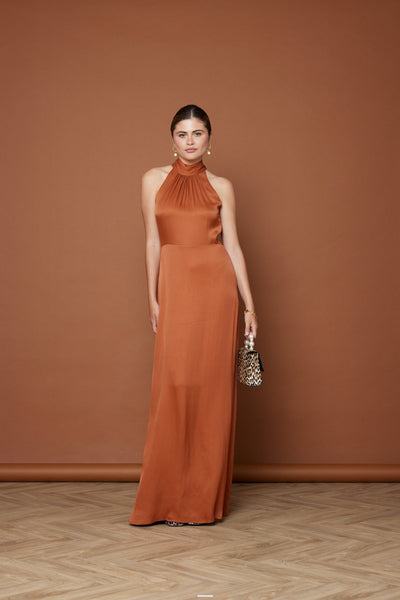 Tilly Satin High Neck Bridesmaid Dress - Burnt Orange, 10 / Burnt Orange Tilly Satin High Neck Bridesmaid Dress - Burnt Orange, 10 / Burnt Orange