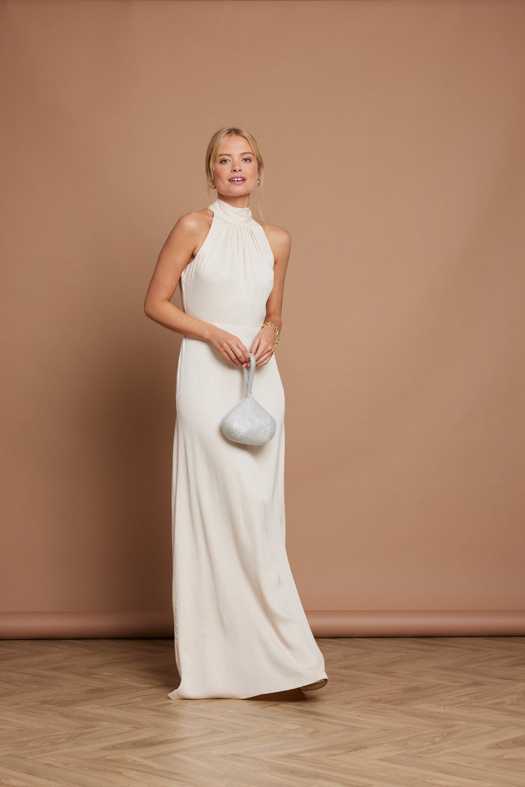 Tilly Satin High Neck Bridesmaid Dress - Champagne Ivory Tilly Satin High Neck Bridesmaid Dress - Champagne Ivory