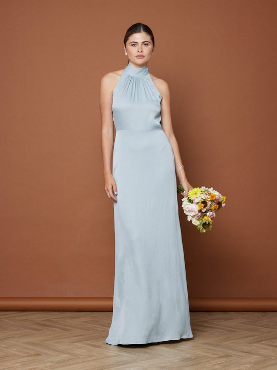 Tilly Satin High Neck Bridesmaid Dress - Duck Egg Blue - 6 / Duck Egg