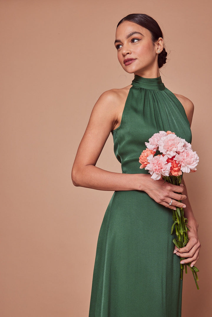 Tilly Satin High Neck Bridesmaid Dress - Emerald Green Tilly Satin High Neck Bridesmaid Dress - Emerald Green