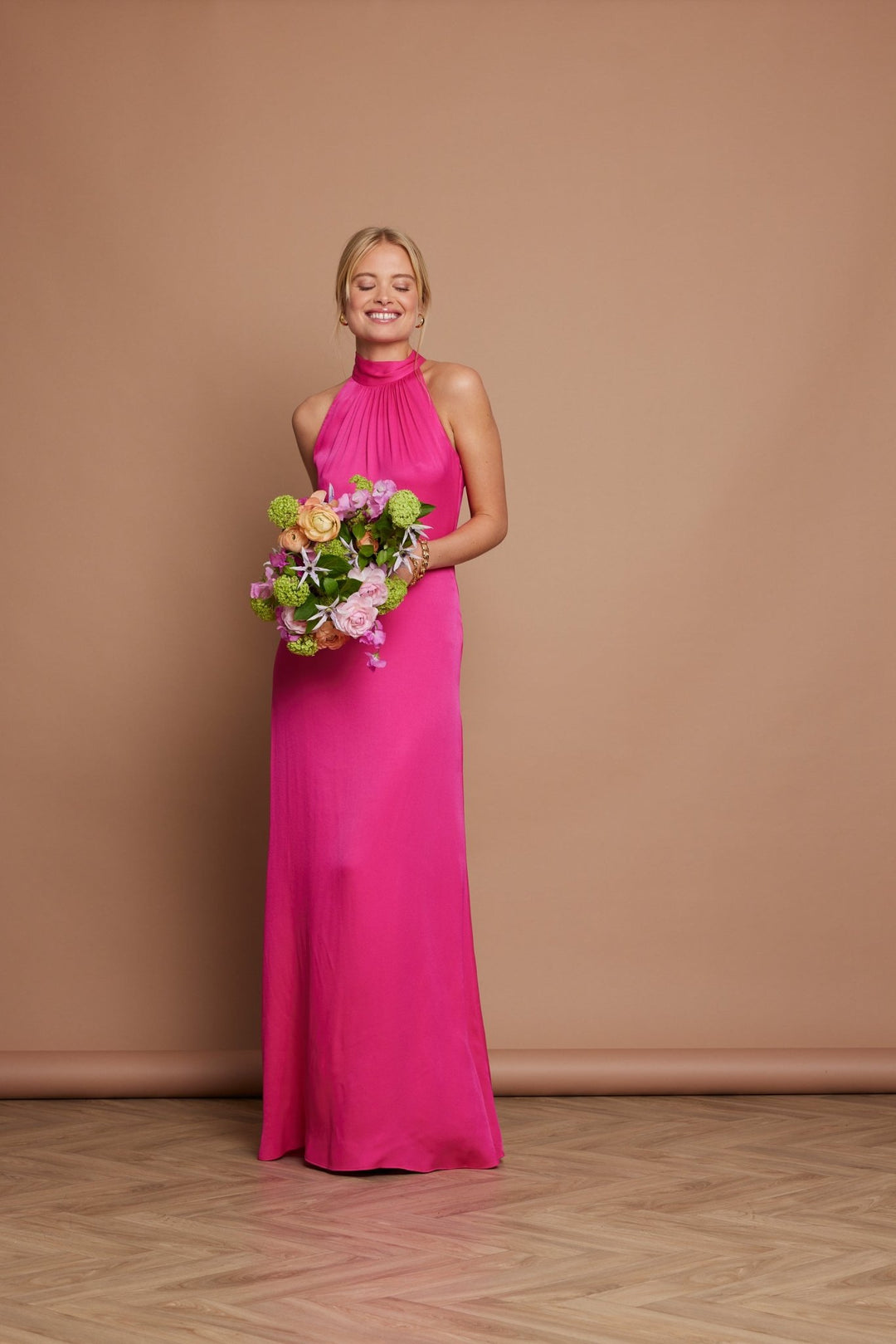 Tilly Satin High-Neck Hot Pink Bridesmaid Dress | Maid to Measure UK Maids to Measure Tilly Satin High-Neck Hot Pink Bridesmaid Dress | Maid to Measure UK Maids to Measure