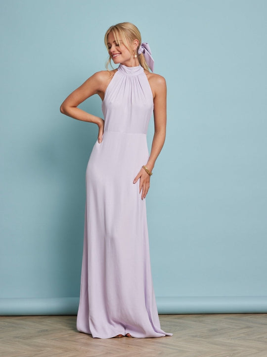 Tilly Satin High Neck Bridesmaid Dress - Lilac - 12 / Lilac