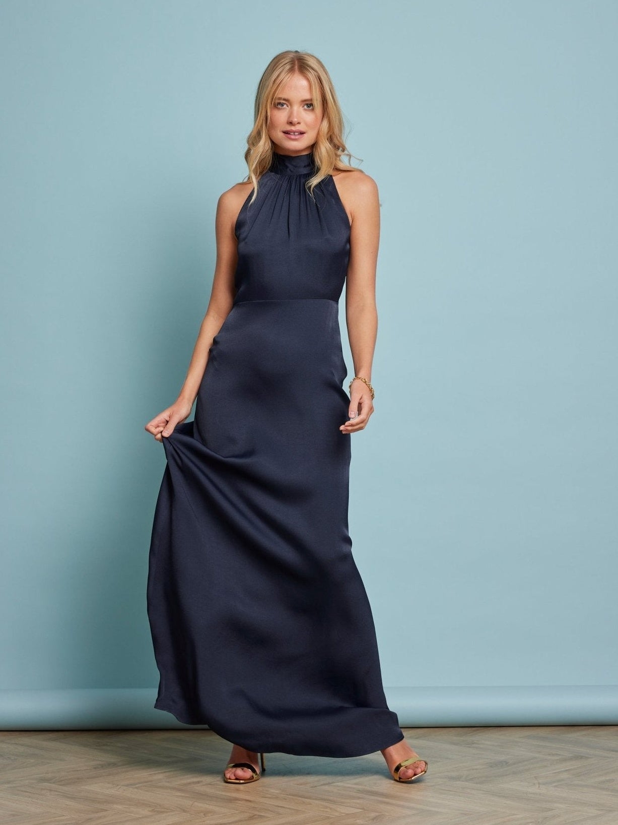 Tilly Satin High Neck Scarf Tie Halter Dress