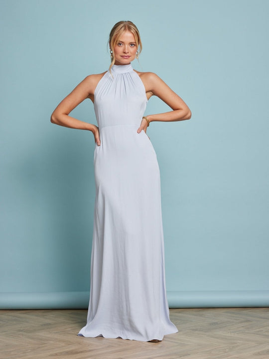 Tilly Satin High Neck Bridesmaid Dress - Pale Blue - 18 / Pale Blue
