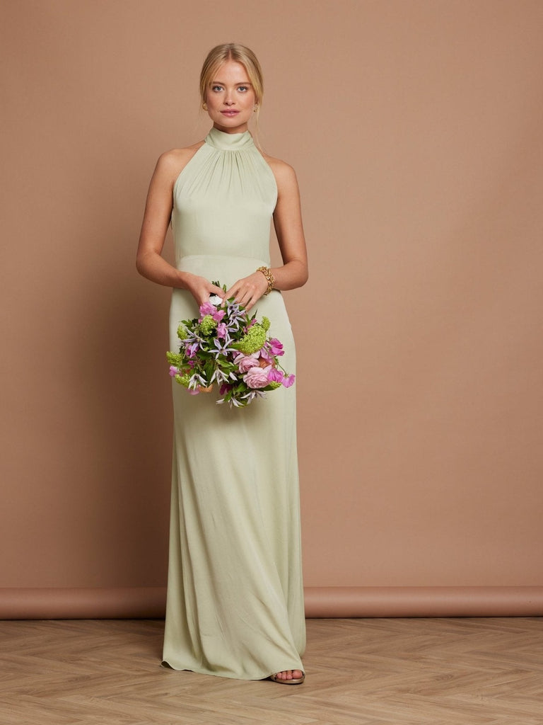 sage green halter neck bridesmaid dresses Halter Neck Chiffon Bridesmaid Dress