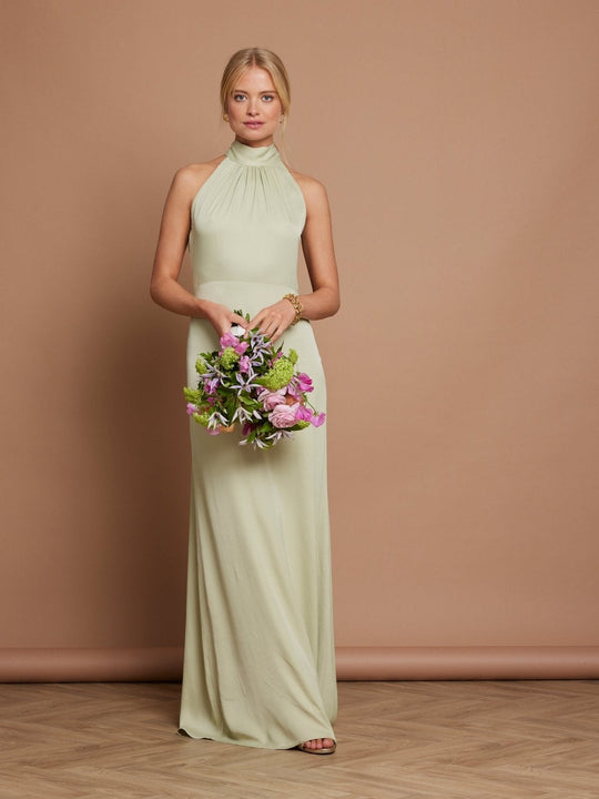 Tilly Satin High Neck Bridesmaid Dress - Sage Green - 6 / Sage Green
