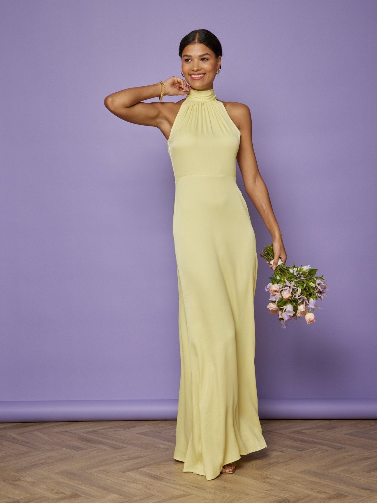 yellow high neck dress Tilly Satin High Neck Bridesmaid Dress