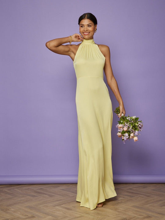 Tilly Satin High Neck Bridesmaid Dress - Yellow - 6 / Yellow