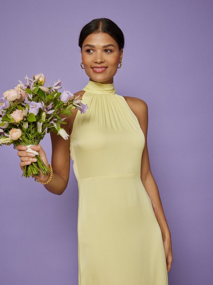 yellow high neck dress Tilly Satin High Neck Bridesmaid Dress
