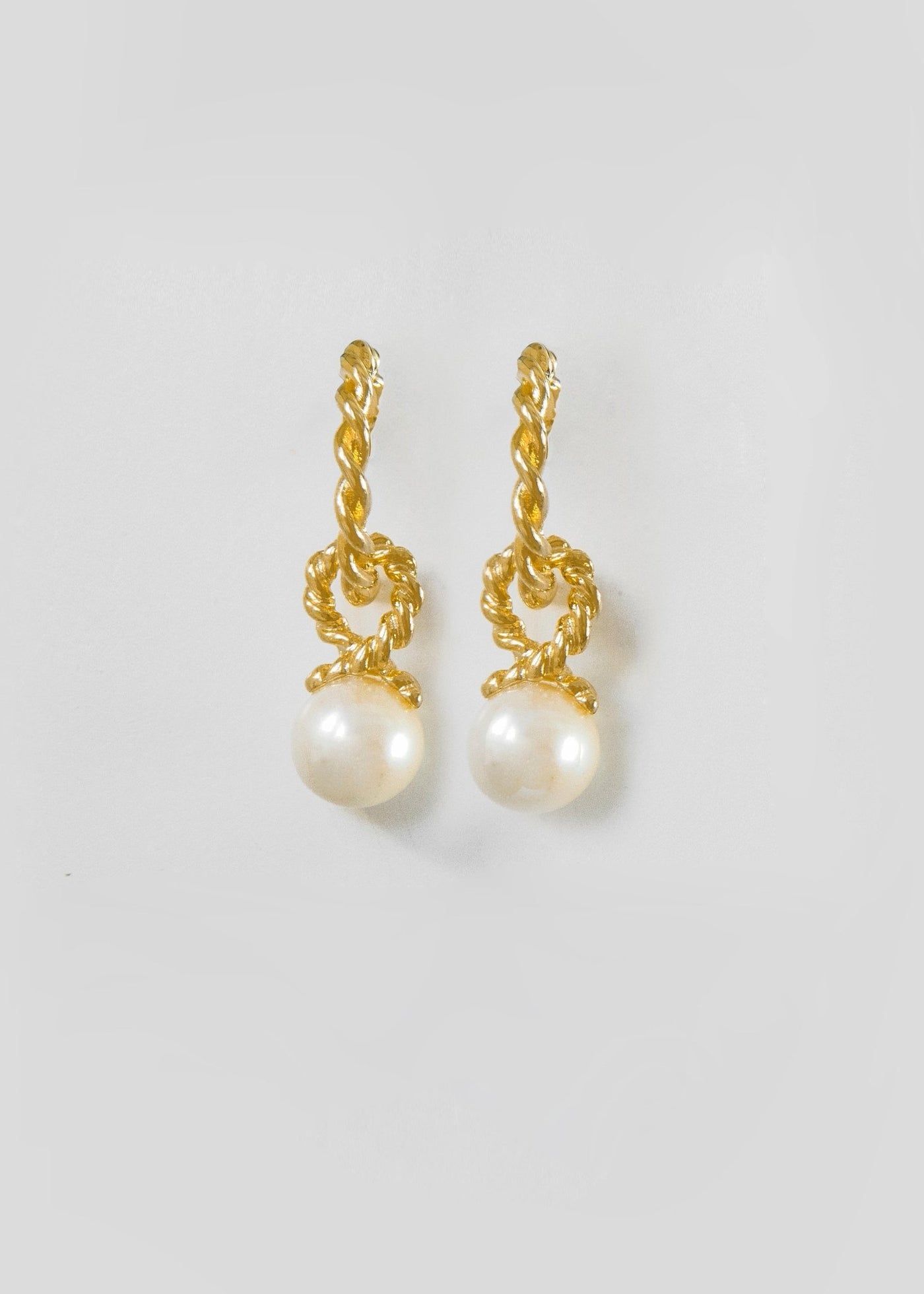 Twisted Gold Hoops with Faux Pearl Pendant - Maids to Measure